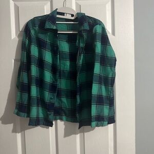 Lands' End - Teal and Navy Plaid Shirt - Flannel - Boy’s 14